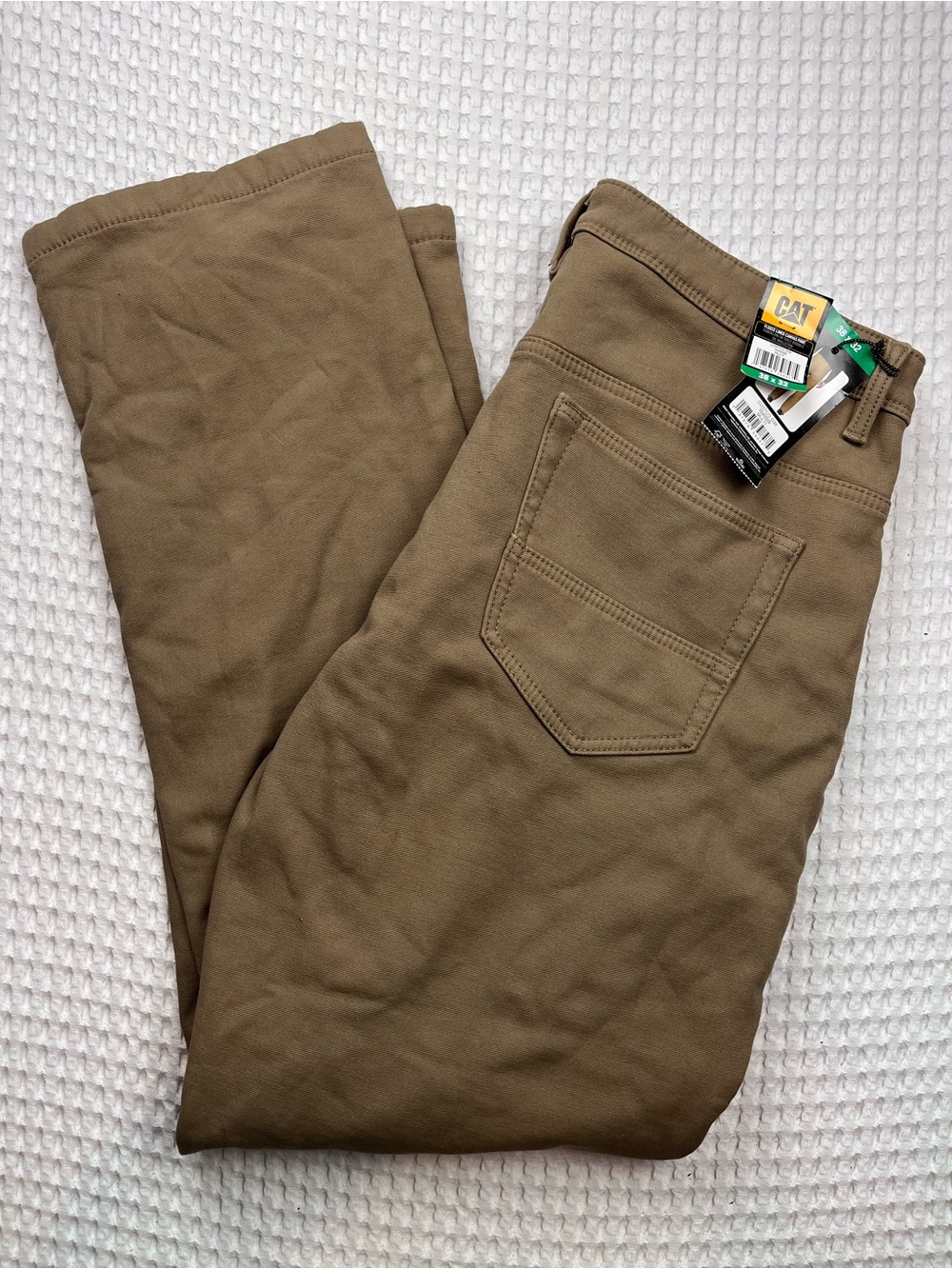 CAT Caterpillar Fleece Lined Canvas Work Pants 38x32 Tan Brown NWT